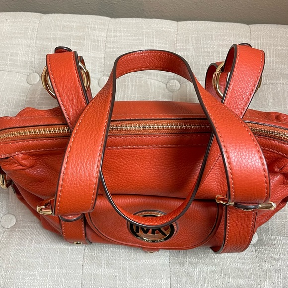 MICHAEL KORS Orange Gold Logo Pebbled Leather Handbag / Bag / Purse - Picture 7 of 12